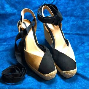 Zara black/neutral espadrilles with ankle ribbons. Size 9